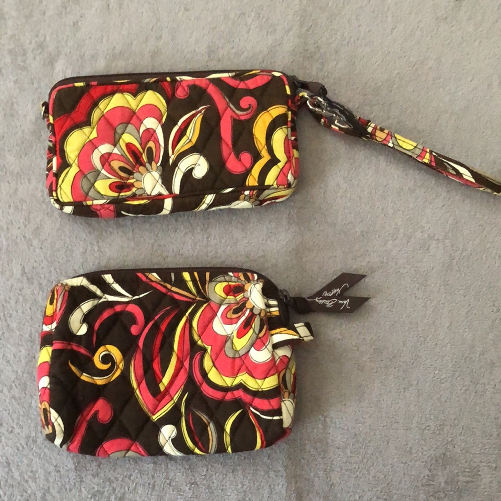 Vera Bradley Puccini Print Cosmetic Makeup Bag and Wristlet Bundle
